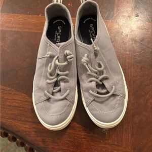 Sperry Light Gray Sneakers with Suede Material and White Laces